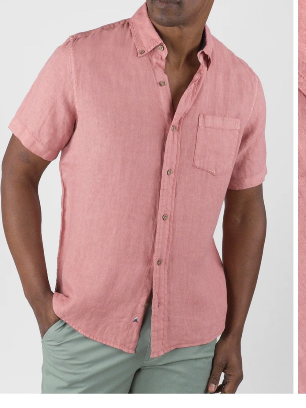 Tailor Vintage Short Sleeve Button Down 100% Linen Dusty Rose XL